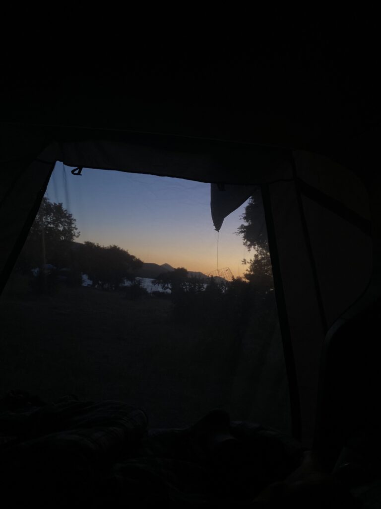 lake camping sunset